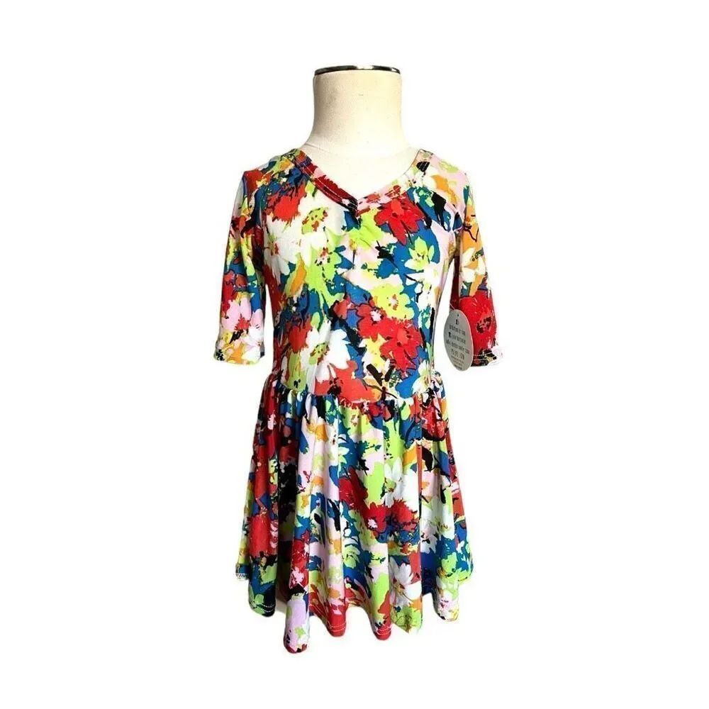 NWT Baby Girls DotDot Smile Floral Print 3/4 Sleeve Ballerina Dress - Sz 12-24 m